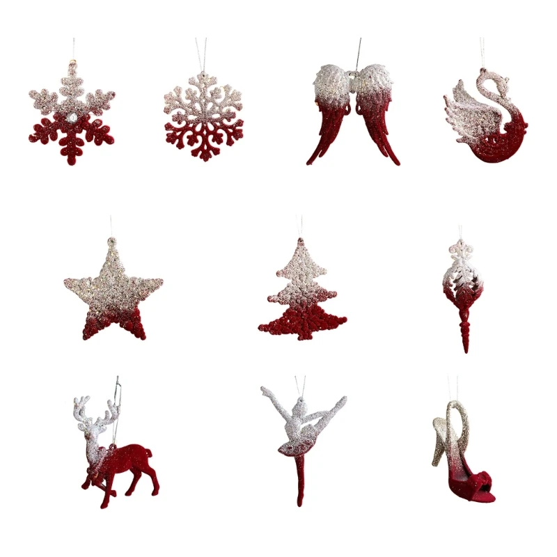 

Christmas Tree Flocking Pendants Luxurious Star Snowflake Reindeers Party Decors