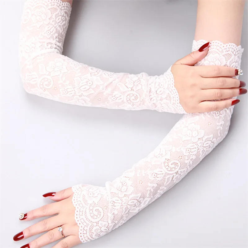 Summer Women Driving Glove Sunproof Arm Sleeves Sexy Lace Gloves Lady Fingerless Elastic Sleeve Fake Sleeves Classic Long Glove