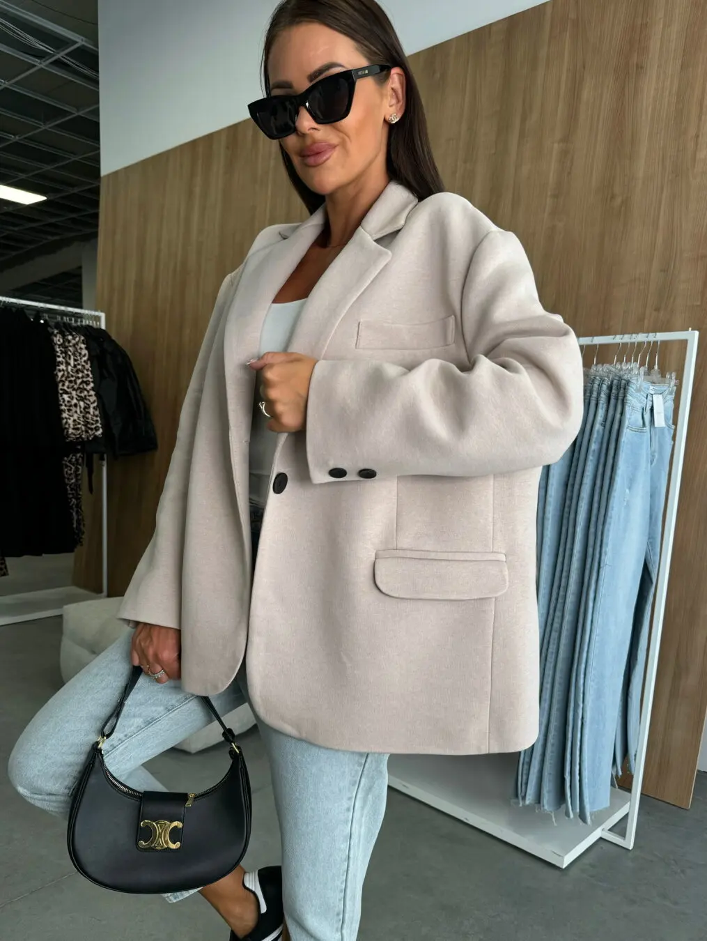 Women Casual Loose Fit Blazer Jacket Elegant Lapel Neck Long Sleeve Button Decor Office Coat For Daily Streetwear