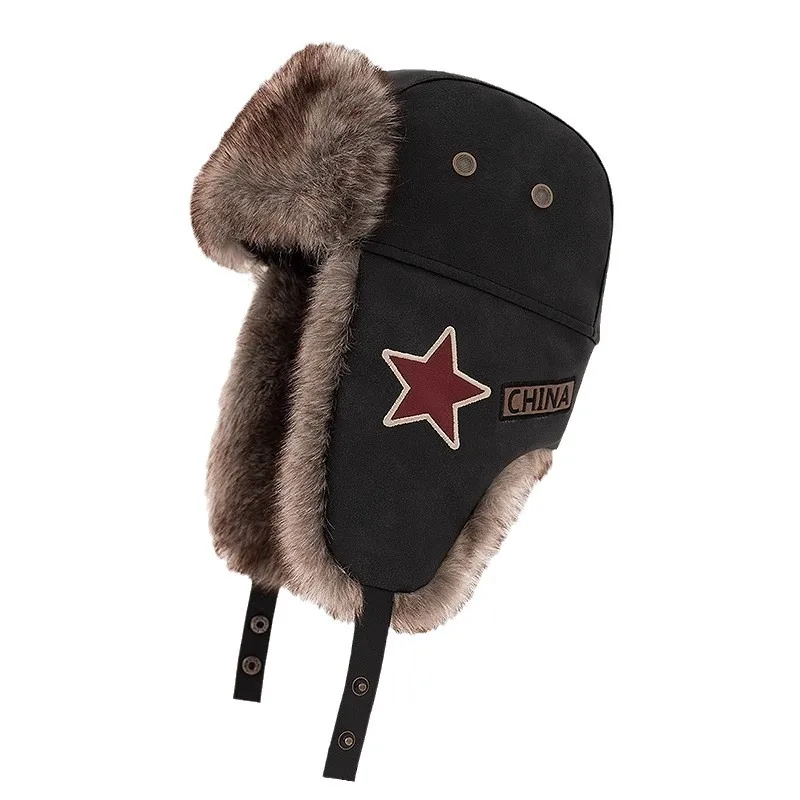 Chapeau de protection des oreilles en peluche Lei Feng pour hommes et femmes, chapeau de cyclisme d'hiver, imperméable, coupe-vent, étoile rouge, rétro, froid et chaud