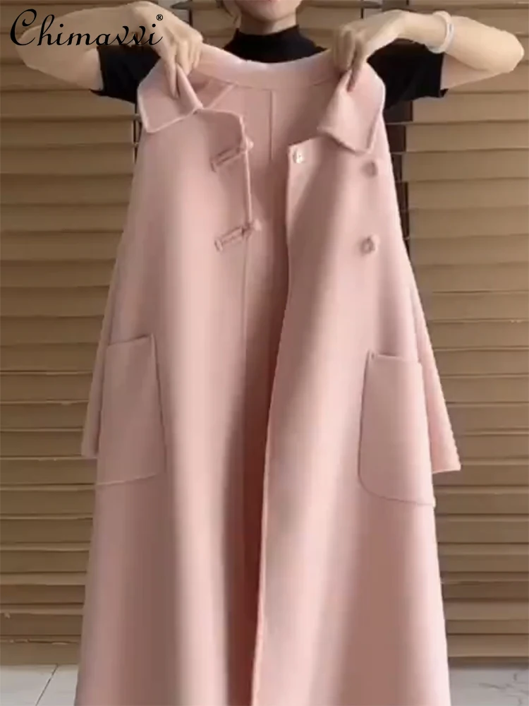 

Large Size Pink Double-Sided Cashmere Wool Overcoat Women's Autumn and Winter New Korean Fashion Sweet Loose Long Jackets