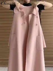 Large Size Pink Double-Sided Cashmere Wool Overcoat Women's Autumn and Winter New Korean Fashion Sweet Loose Long Jackets