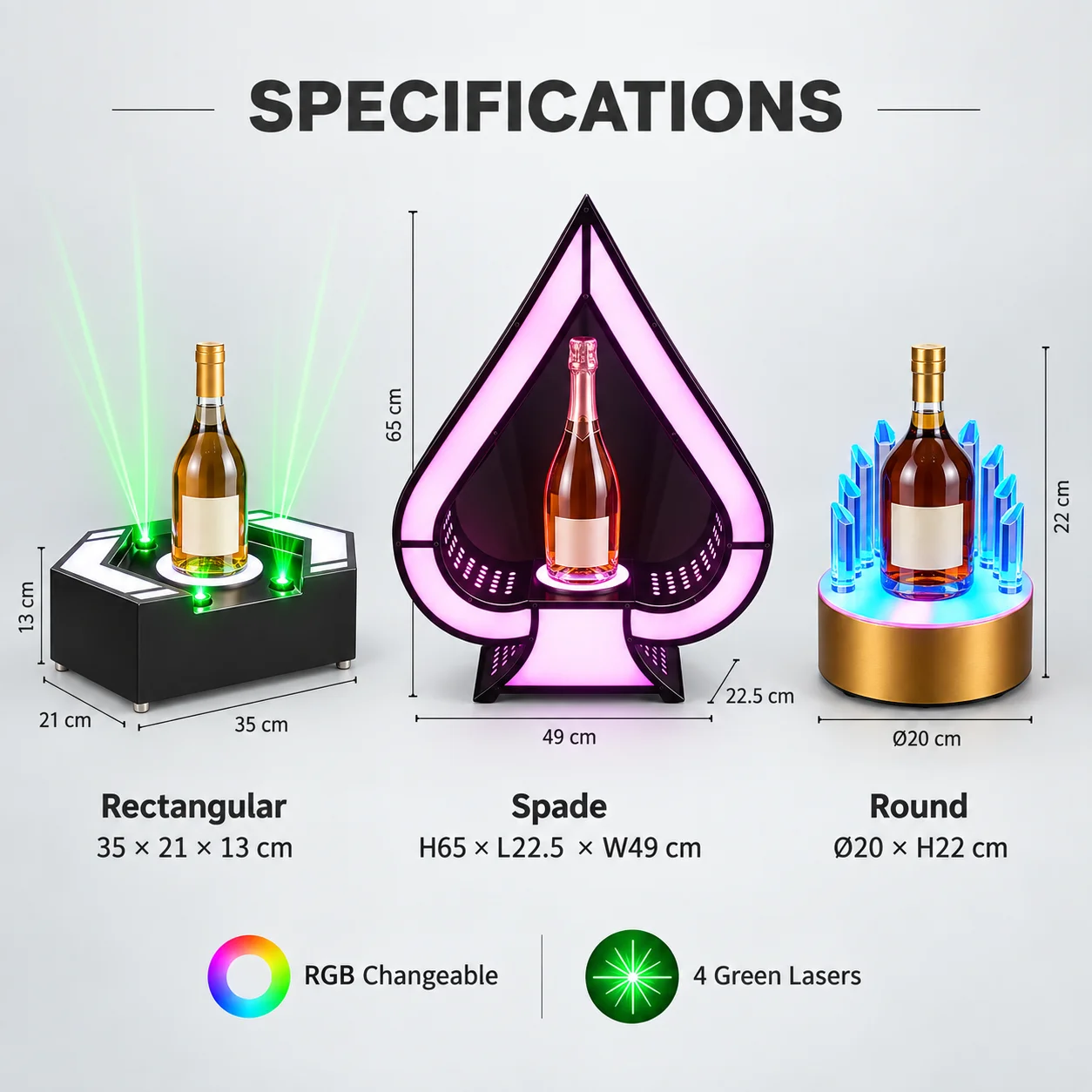ZhonNa Laser Champagne Bottle Glorifier Holder Light VIP Liquor Display Stand Nightclub KTV Serving Tray Barware Accessories Set