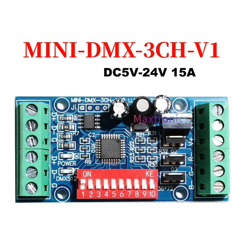 Neue mini 3ch dmx512 rgb led decoder dmx controller 3channe 5a/ch max 15a MINI-DMX-3CH-V1 für led streifen/modul leuchten DC5V-24V