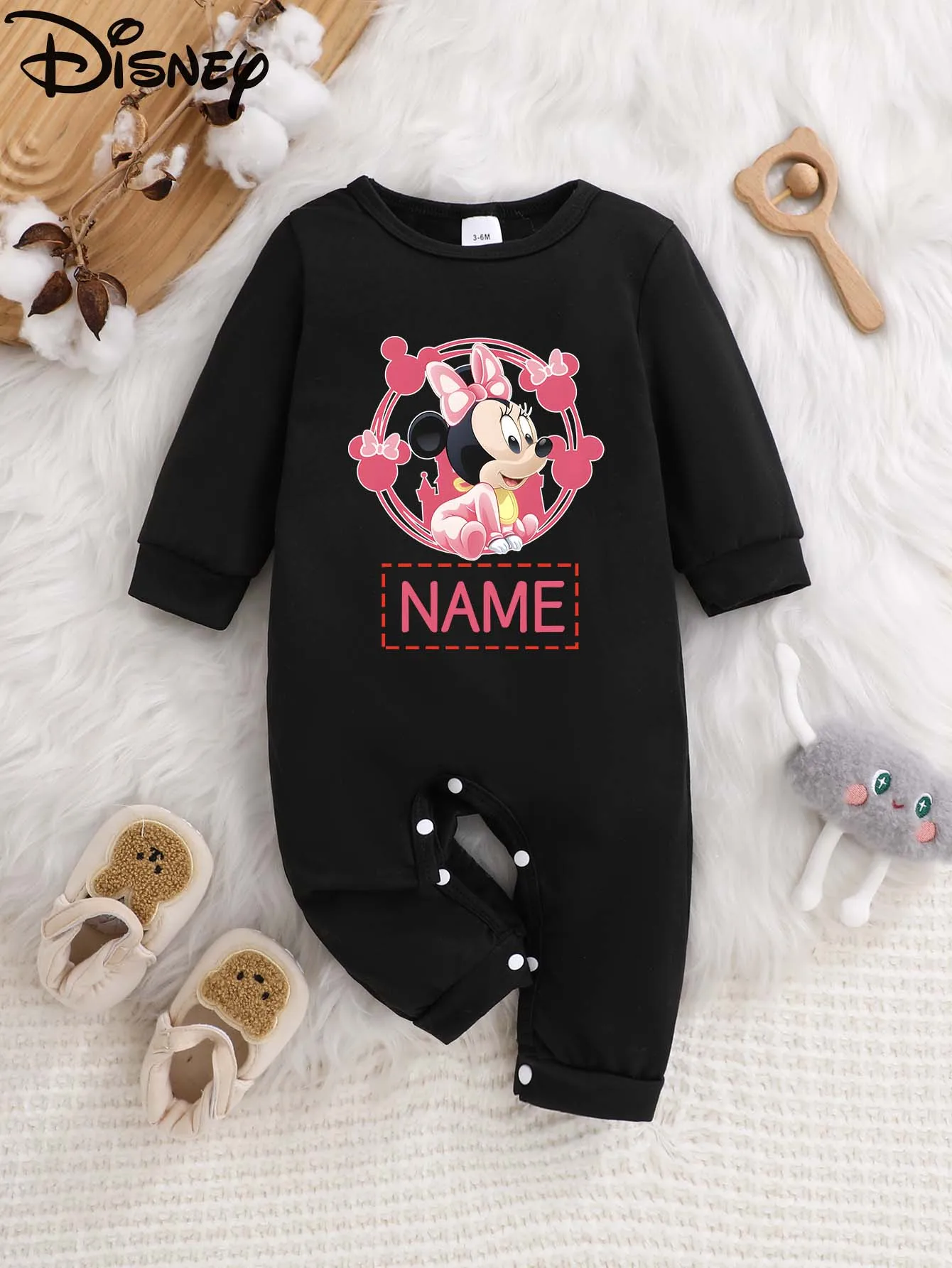 

[Официально лицензированный] Детский комбинезон с длинными рукавами Disney с Микки Маусом, настраиваемое имя, мягкая ткань для легкого ухода