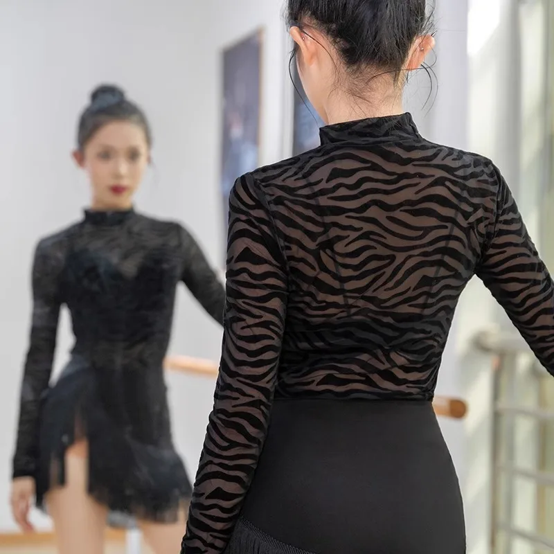 

customized long sleeved Latin dance bodysuit Leotard adult women's jumpsuit professional ballroom dance dress practice outfit