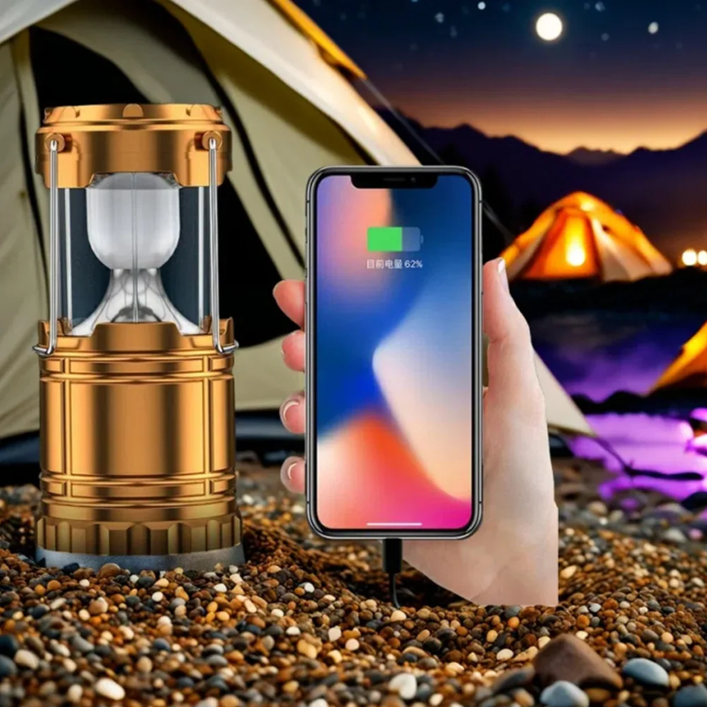 Luz LED para acampar, caballo Solar, recargable por USB, portátil, ligero, plegable, luz de emergencia para exteriores, senderismo, Flash anturacano