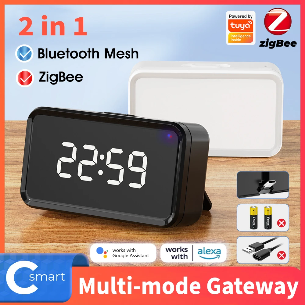 C-Smart Series Tuya Multi-mode Gateway Hub with Time Display ZigBee Bluetooth Smart Home Wireless Bridge Voice for Alexa Google