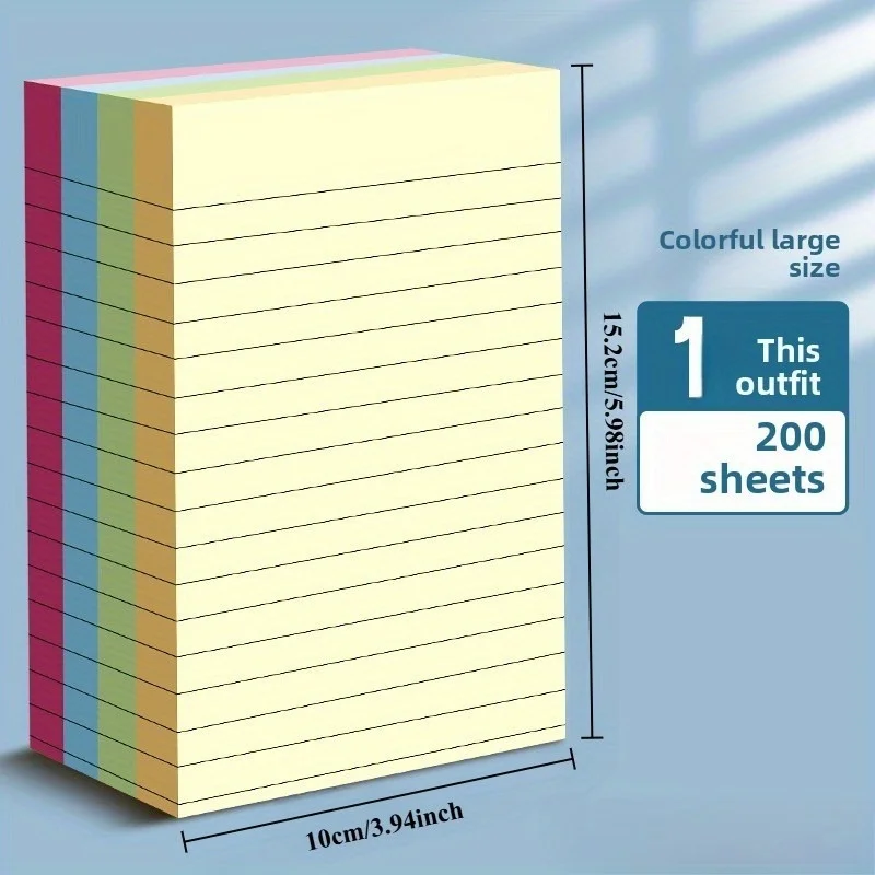 Eén 200 vierkleurig postnotitiepapier met horizontale lijn voor grote sticky notes voor studentenkantoor - zelfklevend A7-notitieblok