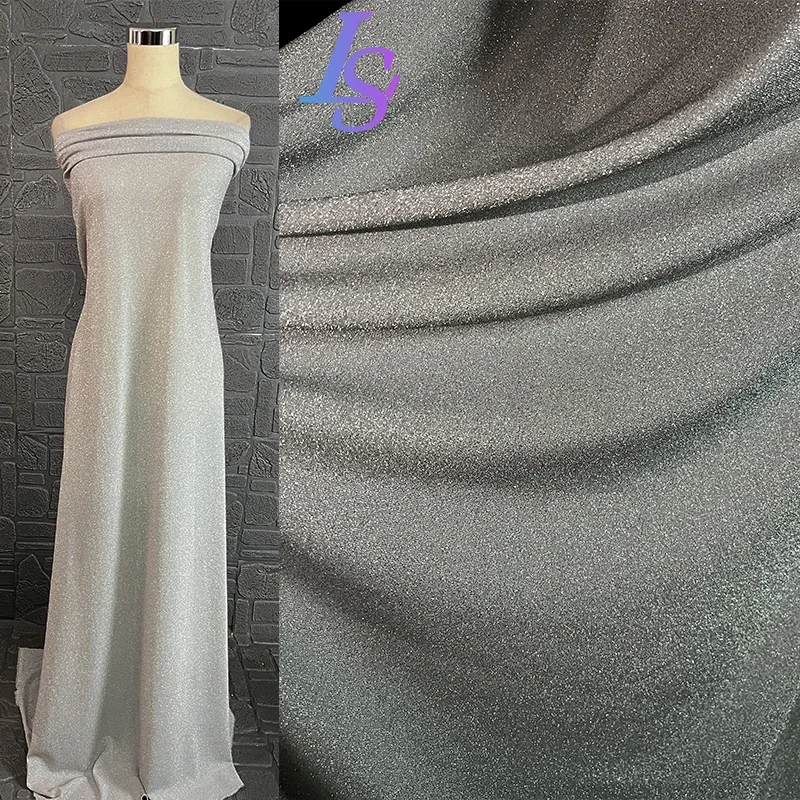 

Soft Silver Ribbed Fabric Shiny Elasticwedding Dress Fashion Designer Cloth Apparel Sewing Fabric Stage Decoration