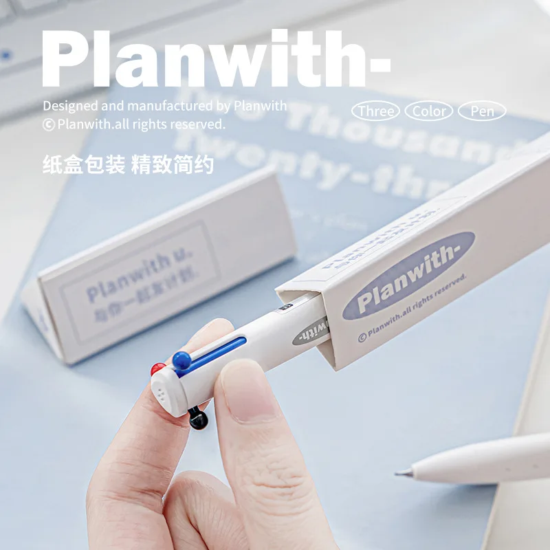 Planwith 3 in 1 Mulrti-Function Gel Pen 0.5mm Black/Blue/Red Ink Refills Press Type Ballpoint canetas School Office Stationery