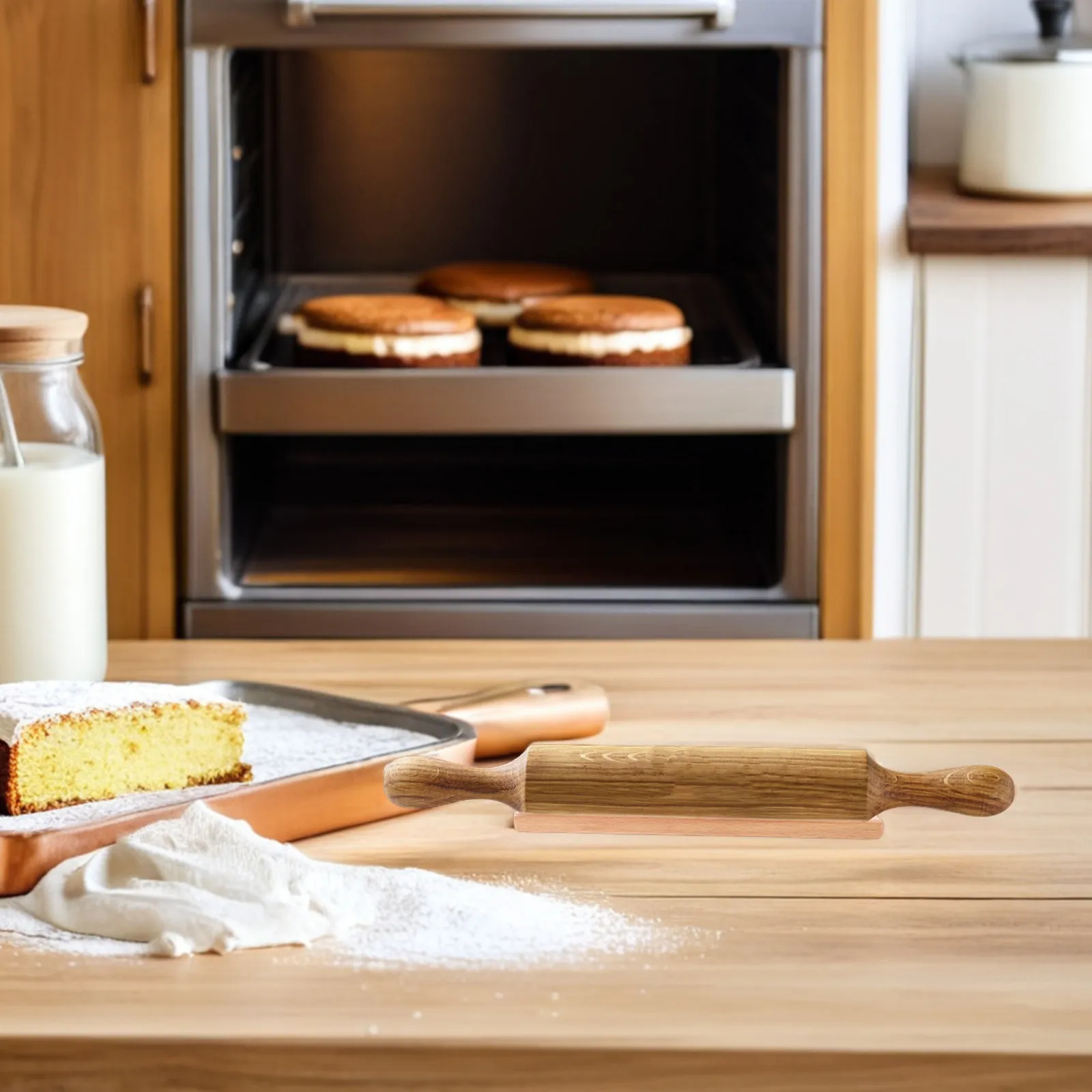 

Держатель для скалки (2 шт.) с деревянной подставкой, предотвращающий скатывание, кухонная подставка для хранения принадлежностей для выпечки, подставка для демонстрации кондитерских роликов