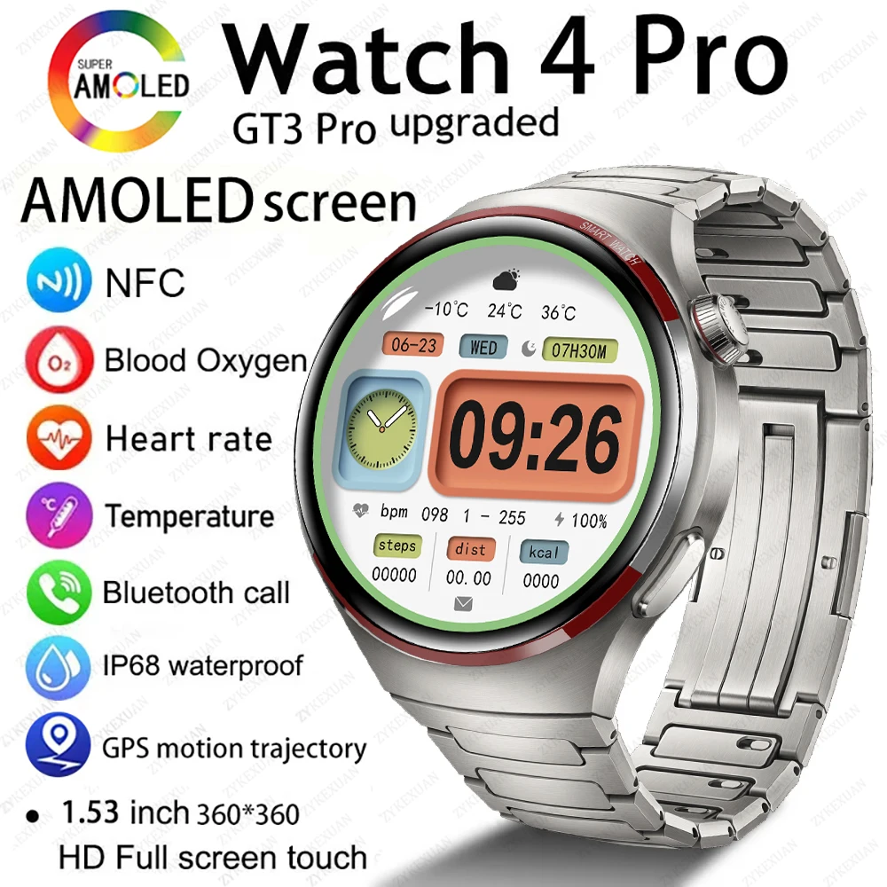 

For Huawei Xiaomi NFC Smartwatch Men GT4 Pro AMOLED 360*360 HD Screen Heart Rate Bluetooth Call IP68 Waterproof Smart Watch 2024