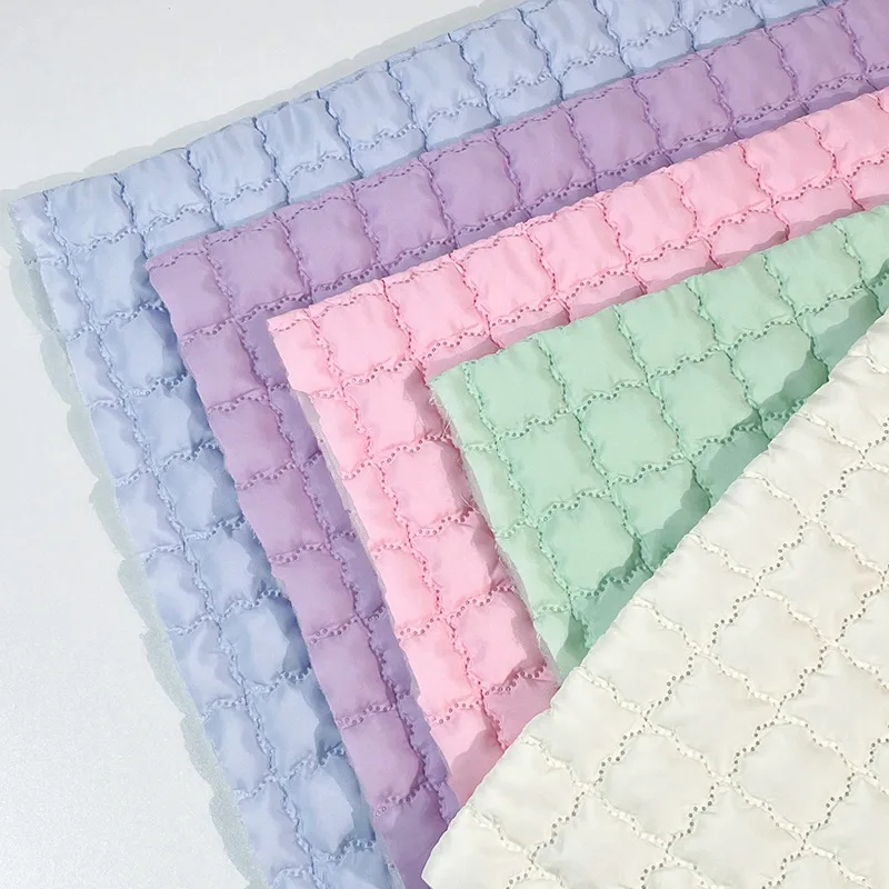 100x135cm PU Ultrasonic Polyester Fabric Bubble 3D Stretch Composite Overlock Embroidery Fabric for DIY Bags Makeup Bags Clothes