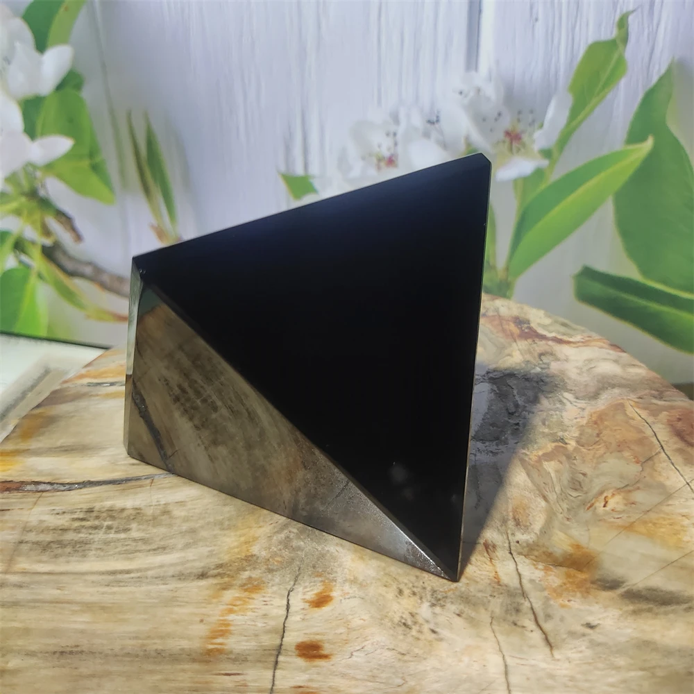 Natural Original Stone Polishing Black Obsidian Pyramid Triangled Crystal Reiki Energy Mineral Specimen Home Decoration