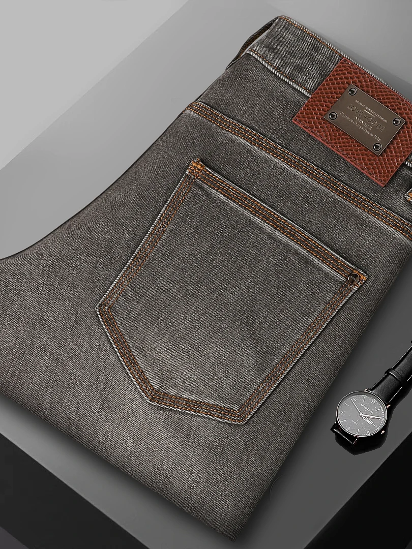 

Мужские джинсы прямого кроя Slim Fit из эластичного хлопкового денима, выцветшего синего цвета, с эластичным поясом, повседневные, универсальные, весна 2026