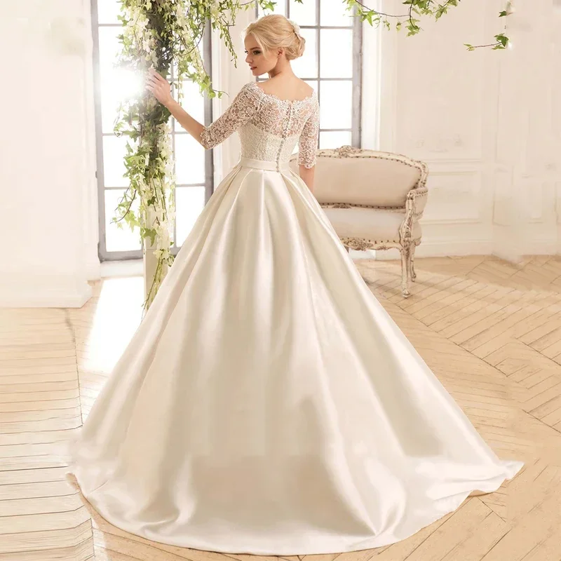 Abiti da festa di nozze in pizzo Robe Mariée semplici personalizzati per la sposa 2025 Abito da sposa in raso di alta qualità Abiti da sposa francesi