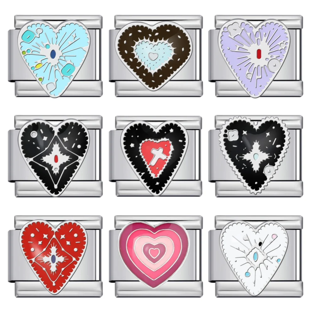 Mode-Klassiker Herz-Serie Paar-Schmuck Geschenke Charms Italienischer Edelstahl-Link passend für 9mm Armbänder Perlen für DIY-Schmuckherstellung – Detail 1