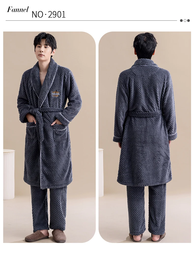 Conjunto de ropa de dormir de 2 piezas para hombre de franela y de manga larga