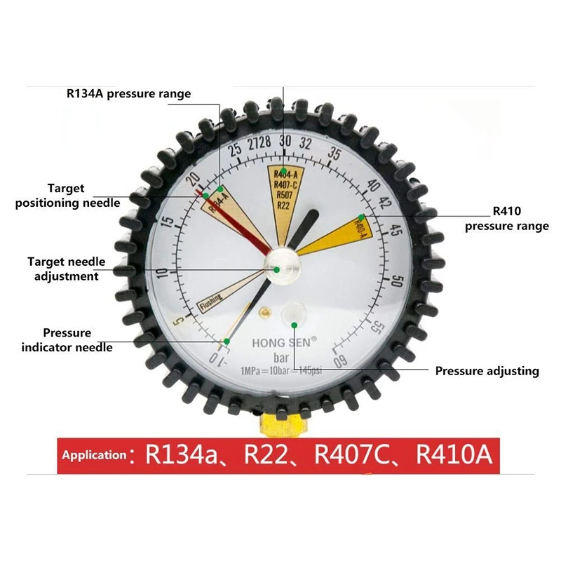 Pressure Gauge, Air Conditioning Cooling Nitrogen Pressure Test Suitable Ball Valve For R134A, R22, R407C, R410A