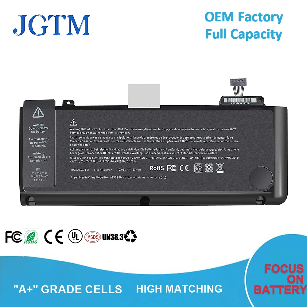 JGTM A1322 OEM APPLE Bank baterii do laptopa cena fabryczna 10.95V 5800mAh A1278 MC700 MB990 MB991 MC374for MacBook Pro 13.3