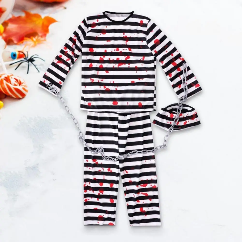 Leg-lengthening Cosplay Costume 4pcs Halloween Prisoner Costume Set for Adults Kids Classic Robe Style Outfit with Striped Print