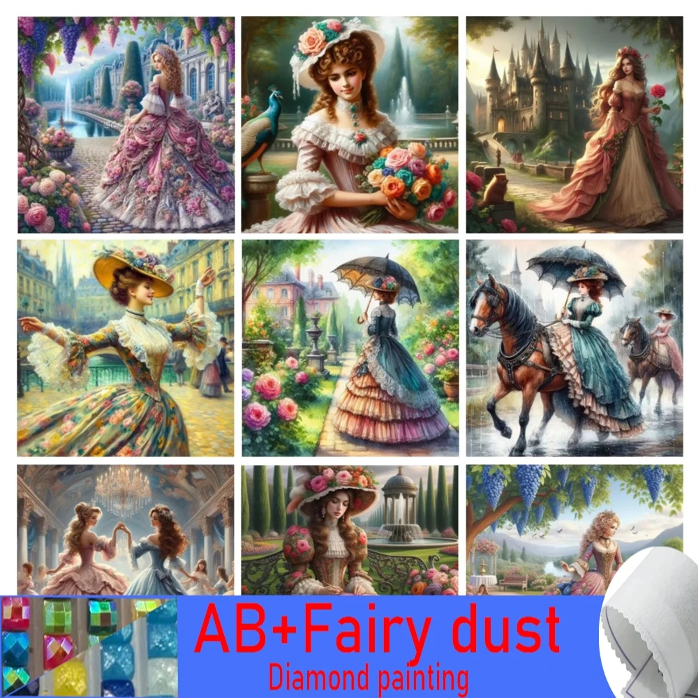

120 Colors AB Fairy Dust Diamond Painting Victorian Lady Cross Stitch Kits Mosaic Embroidery Beautiful Vintage Woman Picture