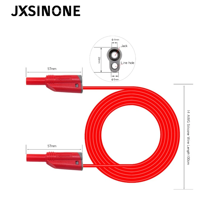 JXSINONE P1050-1 Hohe Qualität 4mm Banana Stecker Sicherheit Gestapelt Test Blei Weiche Silikon Draht