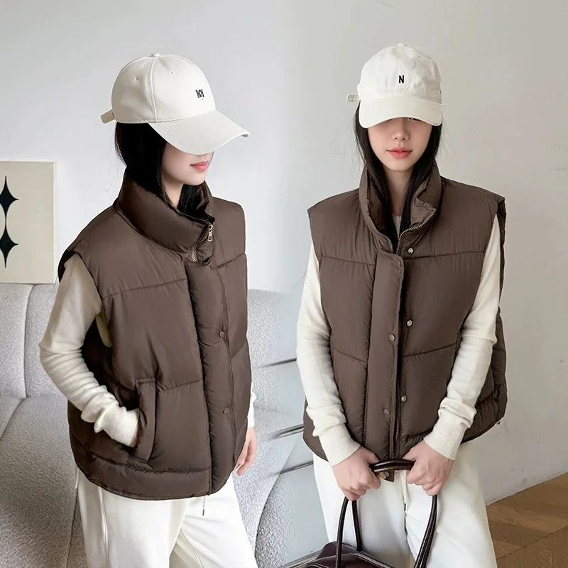 2025 신상 겨울 민소매 재킷 여성 다운 베스트 오리털 푸퍼 조끼 초경량 방풍 아우터 여성 질레