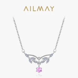 Ailmay 925 Sterling Silver Lucky Pink Zircon Water Drop Design Pendant Necklace For Women Fine Jewelry 2021 New Bijoux Gifts