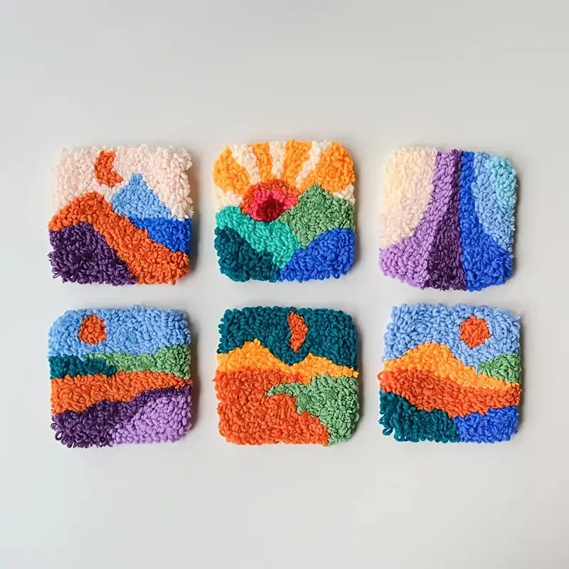 

6pcs Handmade DIY Punch Needle Embroidery Kit of Tablemat Cross Stitch Embroidery Set Needlework Sewing Craft Gift Home Decor