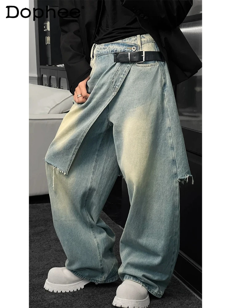

Men's 2026 Spring Summer New Fashion Denim Pants Irregular Splicing Design Jeans Comfort Versatile Loose Wide Leg Denim Trousers
