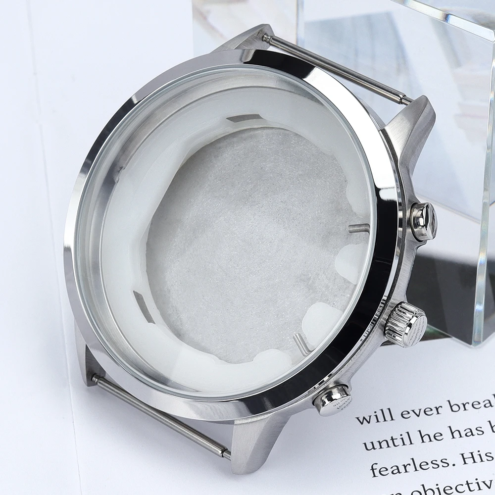

High Quality 46.8mm Watch Cases Silver Cases Stainless Steel Solid Bottom Cover For VD53 Quartz Movts 41mm Dial DIY Repair Parts