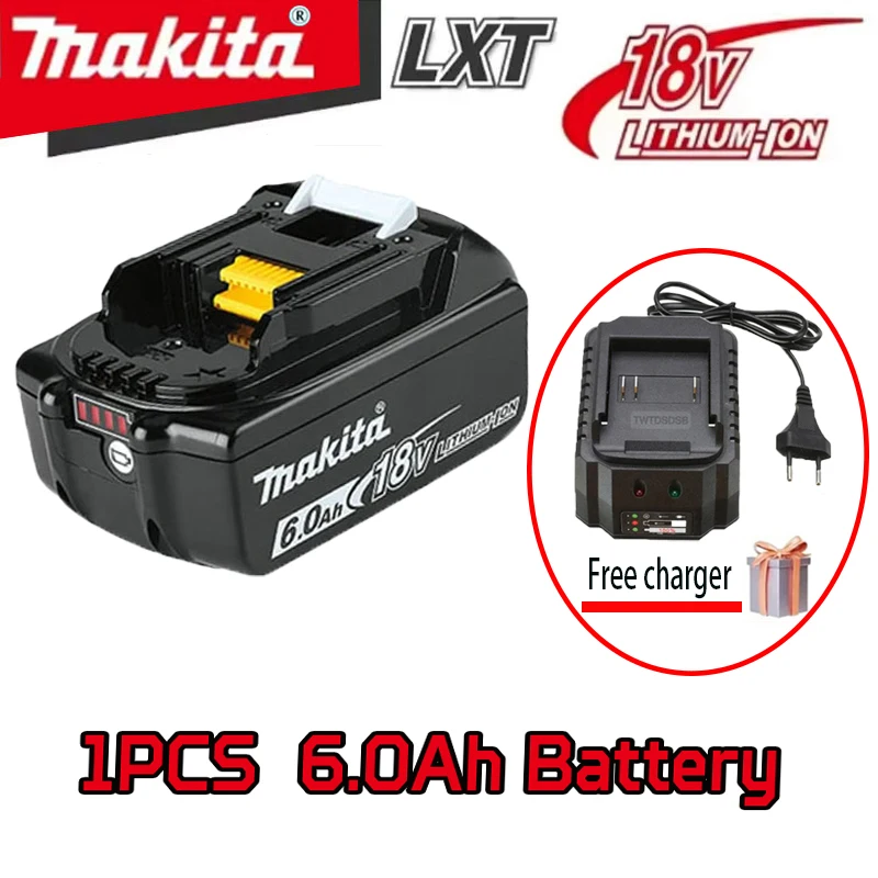 

BL1890 Makita 18V 6Ah Lithium Rechargeable Battery Free 1.8A charger Compatible with BL1815 BL1830 BL1860B LXT 400 Series Tools