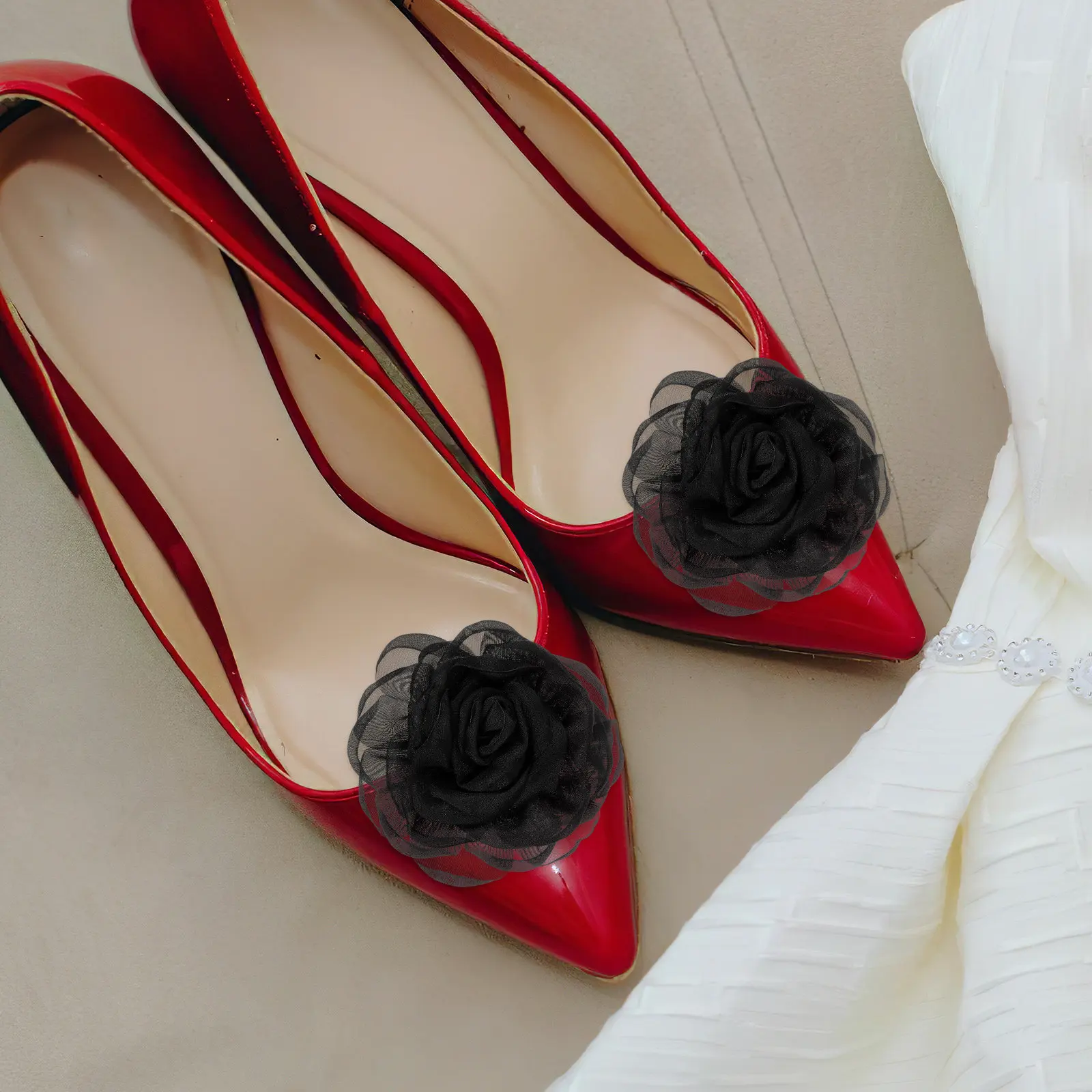 1Pair Removable Fabric Rose Shoe Buckle Clip Lace Floral Shoe Decoration Jewelry for Women High Heels Flats Sneakers Daily Wear