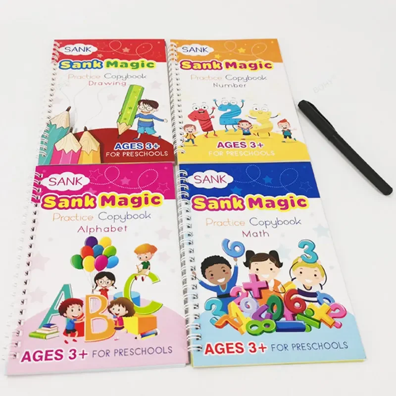 Cuaderno de práctica mágica para niños, cuaderno de escritura en inglés, abecedario, caligrafía de palabras, reutilizable