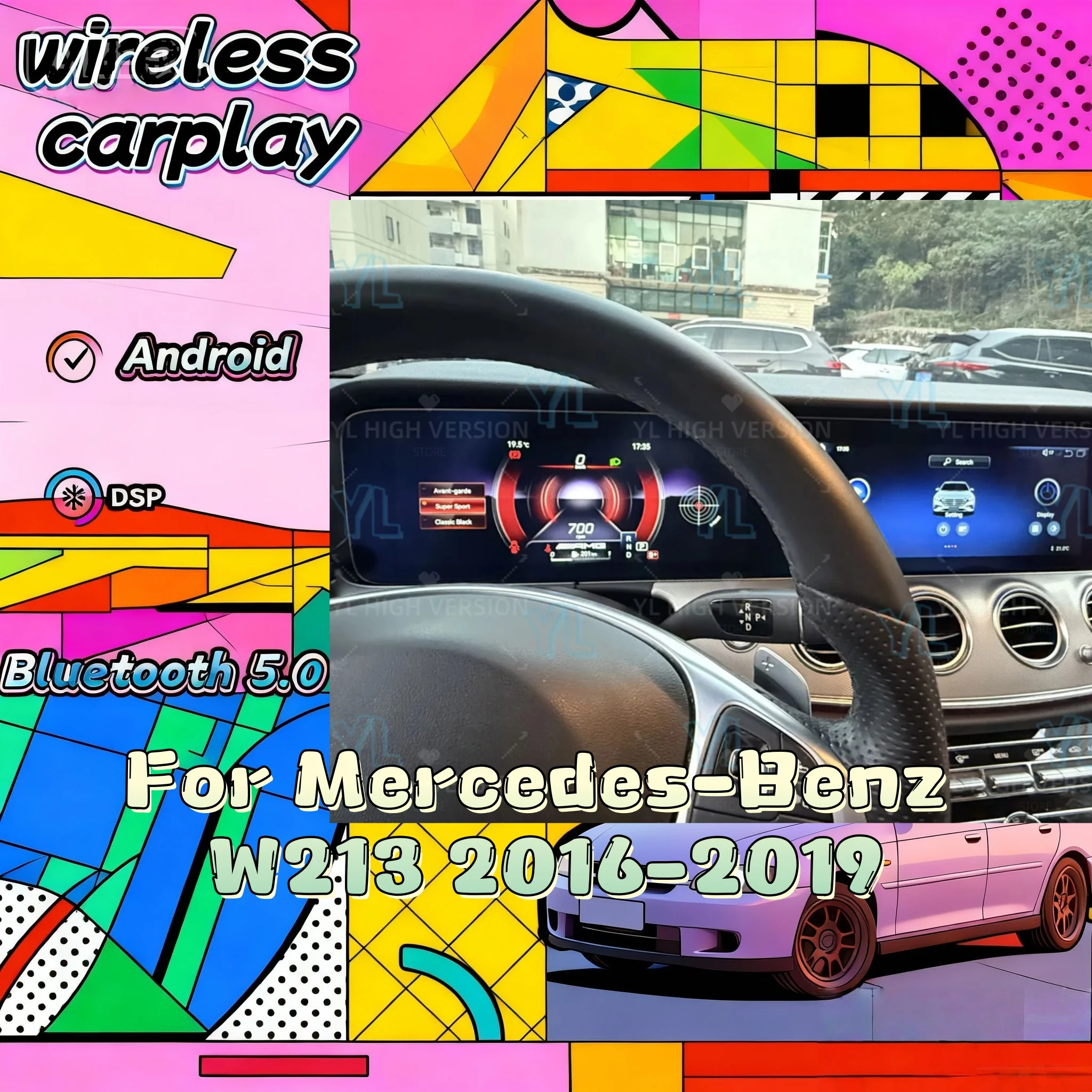 

Dual Screen CarPlay Auto Radio Android 13 For Mercedes-Benz E Class W213 2016-2019 GPS Navigation Multimedia Head Unit 4G BT 5.0