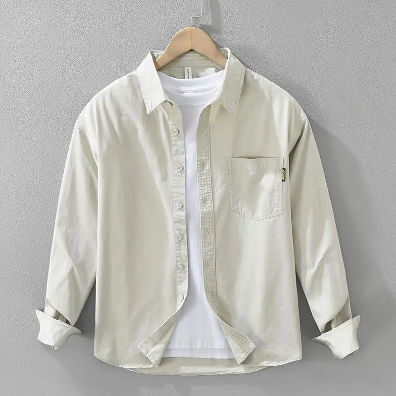 

Japanese Style Basic Minimalist Solid Color Long Sleeve Shirt Men Spring New Fashion Versatile Casual Loose Shirt
