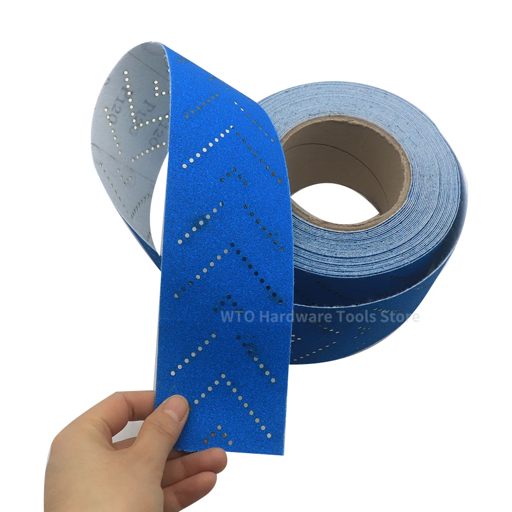 1PC 70mm×12m Blue Zirconia Alumina Abrasive Roll, Hand-Tear & Multi-Hole Design, P80–600 for Automotive Body Repair, Dry Sanding