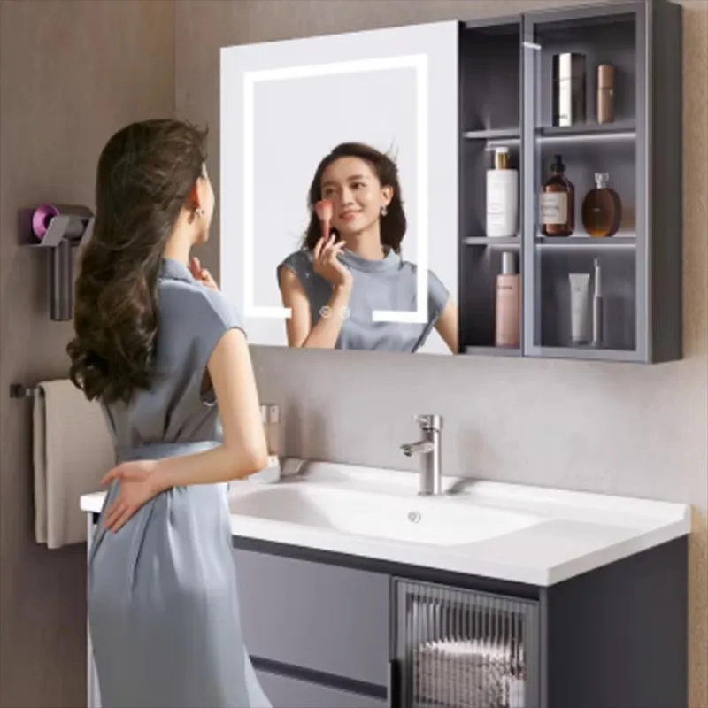 مرآة الإضاءة خزانة حمام تخزين فندق فاخر المرحاض خزانة حمام الغرور الحمام الدولاب Salle De Bain الأثاث