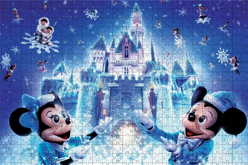 Walt Disney Puzzle Mickey Minnie Ice and Snow Castle 300/500/1000 Pieces Jigsaw Puzzles Crafts Family Game Gifts Decompression