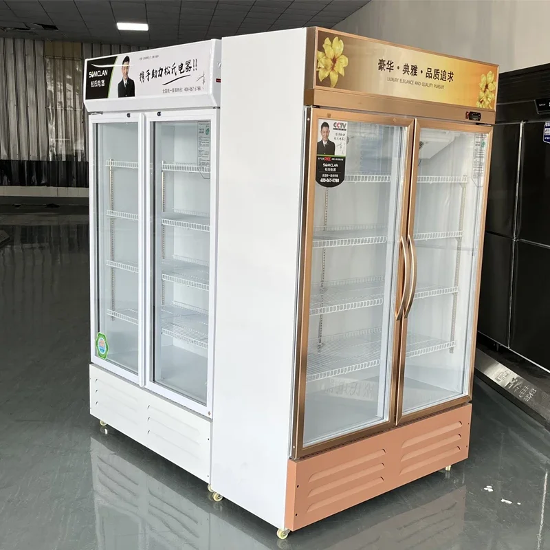 ซูเปอร์มาร์เก็ตเชิงพาณิชย์ Stand Up Glass ตู้โชว์เชิงพาณิชย์ 2 ประตูเครื่องดื่มเครื่องดื่มตู้เย็นตู้เย็นสําหรับร้านค้า