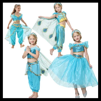 زي ياسمين الأمير علاء الدين الجني مصباح الهالوين التأثيري ملابس الأداء النسائية العرقية ملابس المرحلة Faion