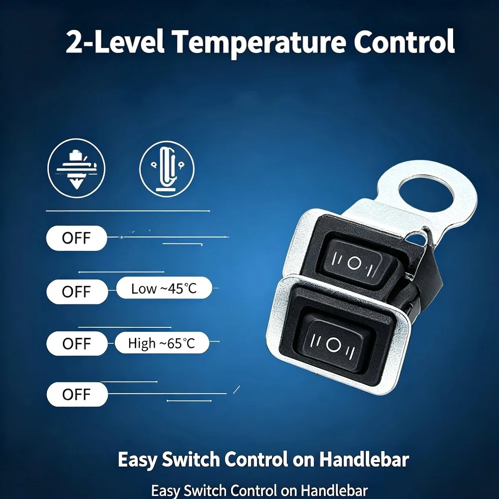 12V Motorcycle Heated Grips Kit, Carbon Powder Heating Element, 2-Level Temperature Control Handlebar Warmer, for Motorcycle