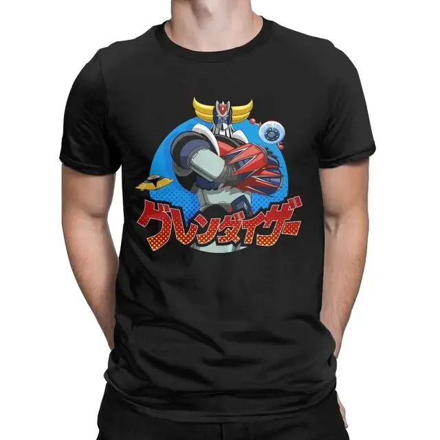 80s manga Short Sleeve Crewneck T-Shirt Cotton Classic Tops Grendizer Ufo Robot Goldrake   Z Anime Clothing Men's shirt