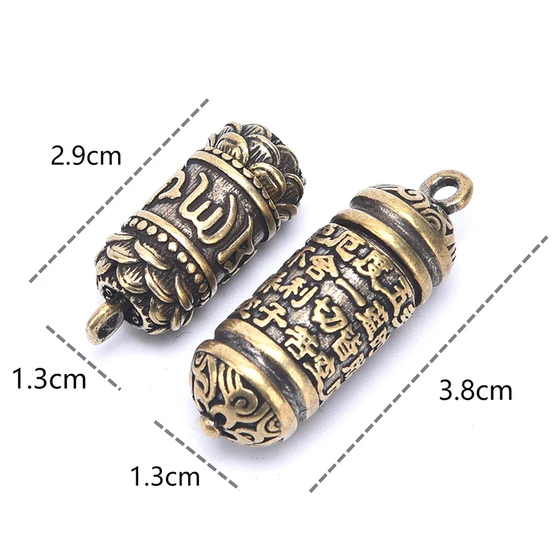 Hollow Brass Buddha Sutra Cylinder Pendant Keychain Necklace Jewelry Pill Box