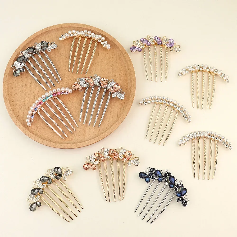 Vintage Elegant Pearl Hair Comb Clip Hair Side Comb Tooth Hairpin Women Girls Ladies Hair Ornaments Rhinestone Style Accessories