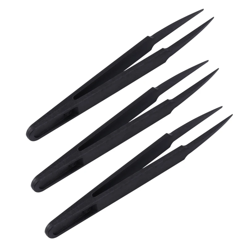 60 Pcs Black Plastic Electronic Pointy Tip Anti-Static Tweezers