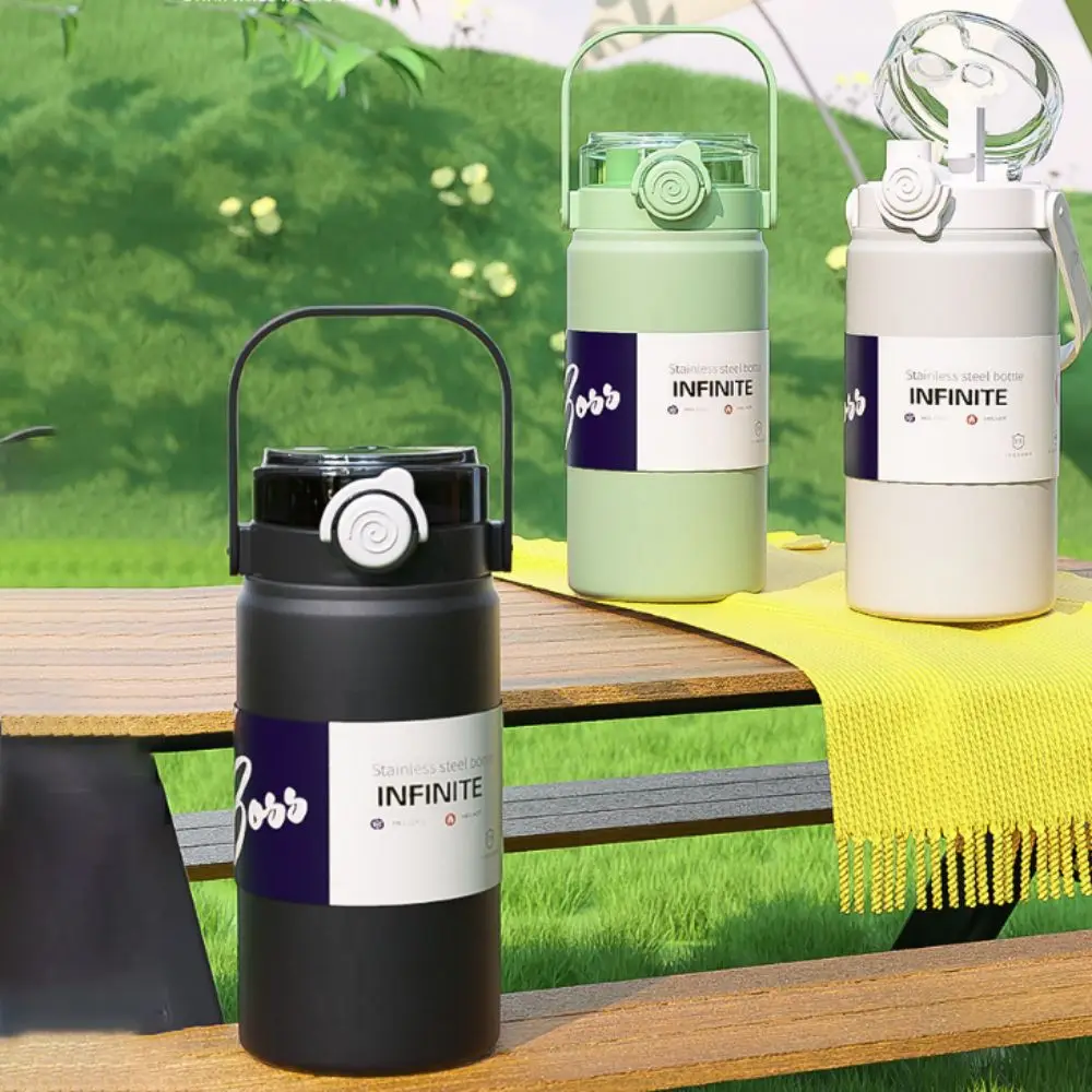 

Gym Drinkware 1L/1.2L Thermos Cup Large Capacity Stainless Steel Straw Thermal Bottle Keep Hot/Cold Vacuum Flask Camping