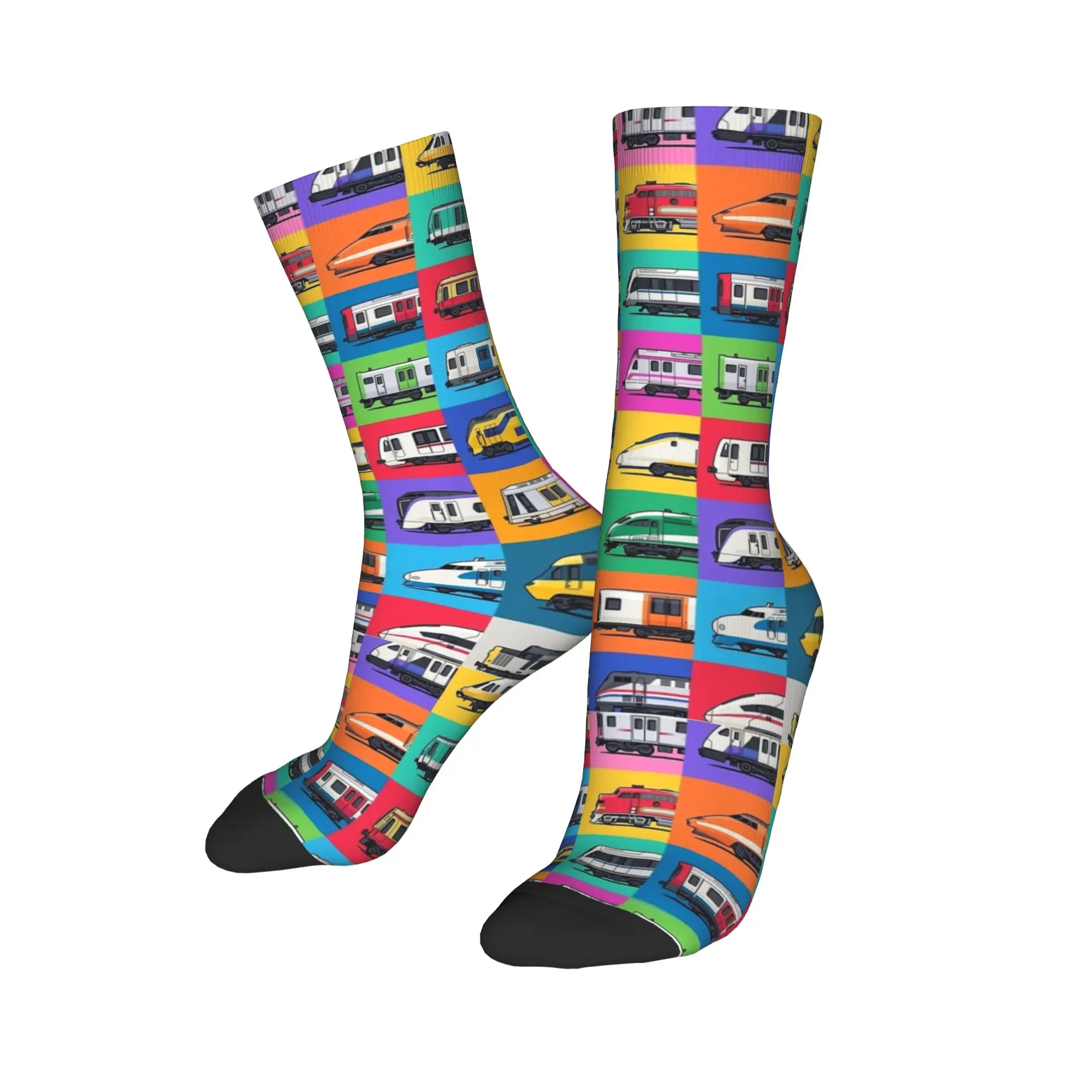 World Trains Grid Pattern Stockings  Gothic Socks Women Men Warm Soft Socks Autumn Climbing Printed Anti Sweat Socks Gift